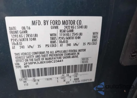 2016 Ford Edge Sel z USA, uszkodzony, nr VIN 2FMPK3J8XGBC23441